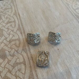 Rhinestone Pave Silver-Tone Jewelry Set - 3 Pieces Pendant and clip on earrings